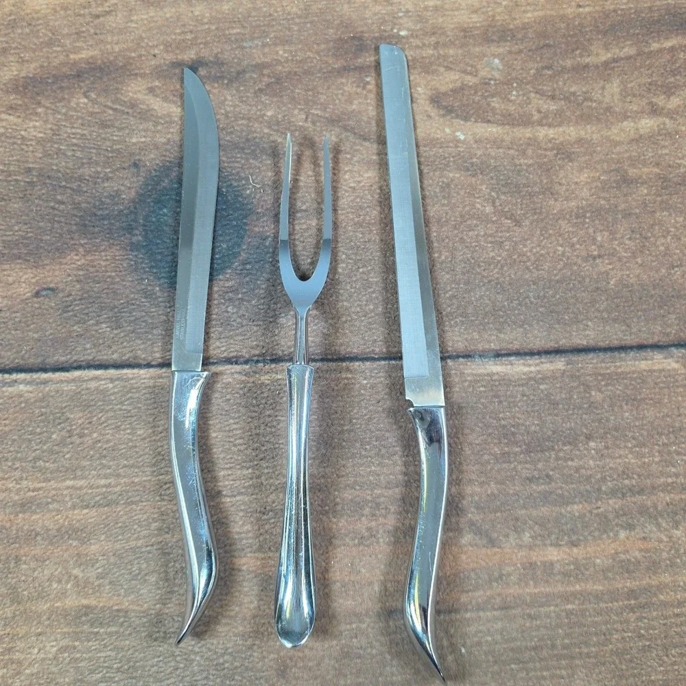 Carvel Hall Carving Set Home OS Silver Good MCM Stainless 3pc USA